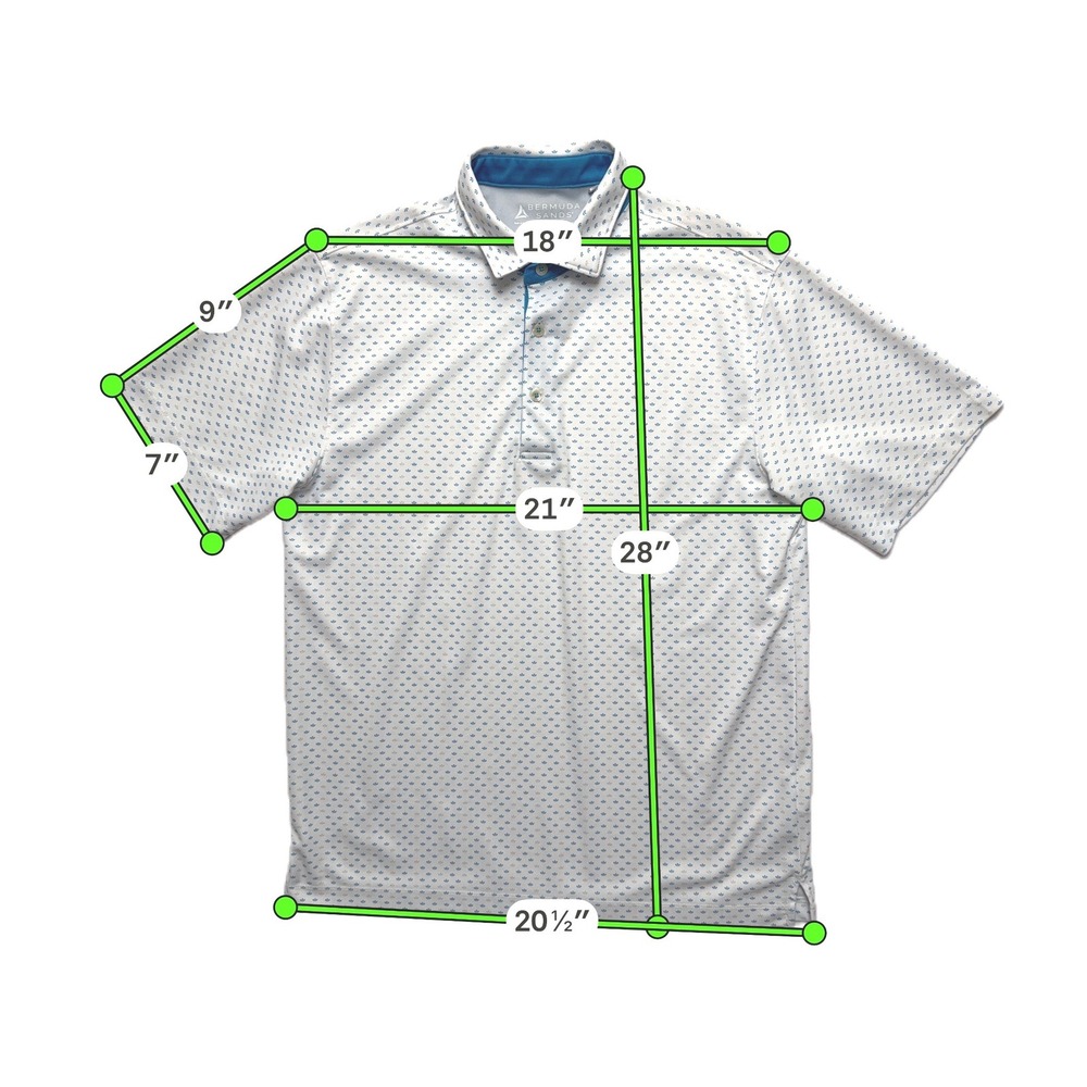 Bermuda Sands Golf Polo Shirt Mens Medium White Blue Geometric Performance - Picture 9 of 12